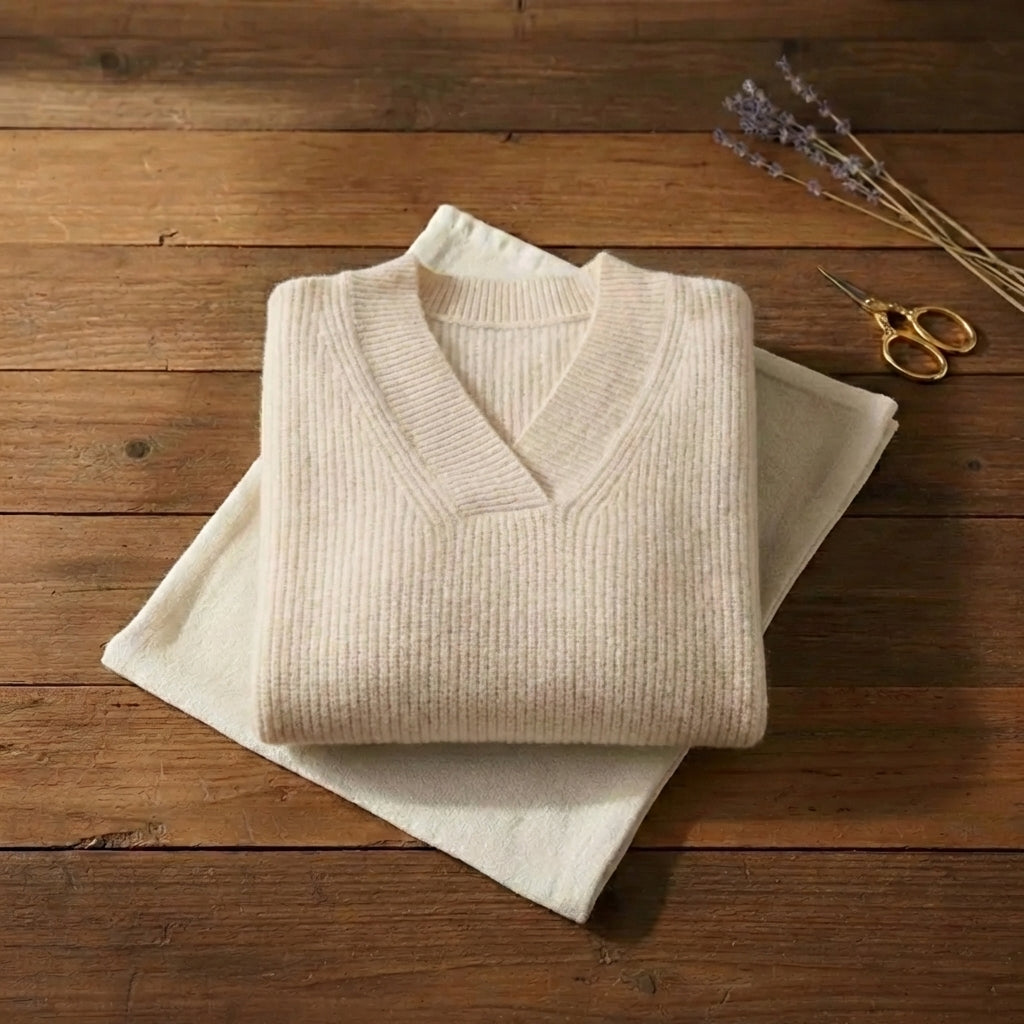 Della – Ribbed V-Neck Knit Pullover
