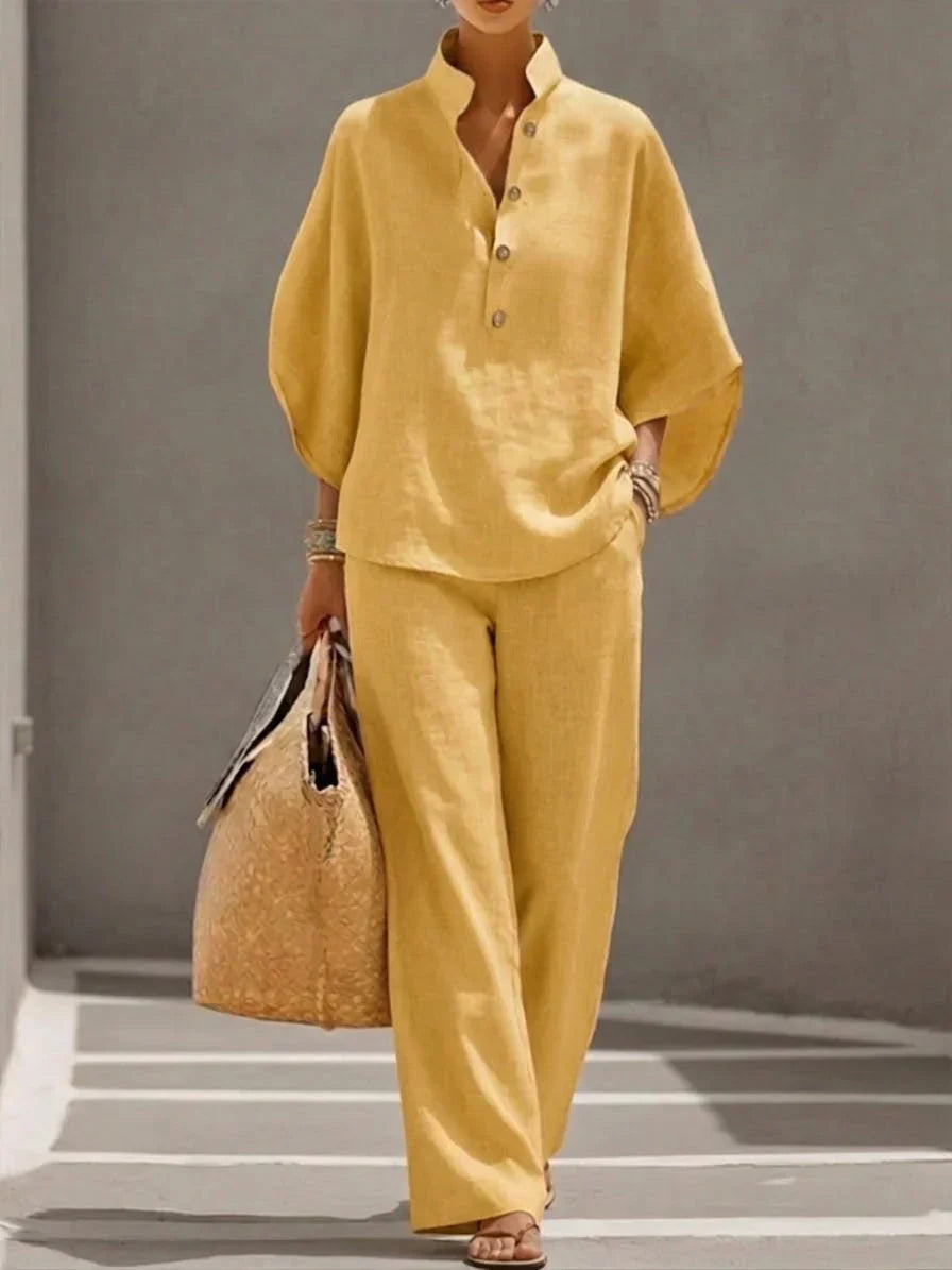 Myrtle – Linen-Look Batwing Top and Wide Leg Pants