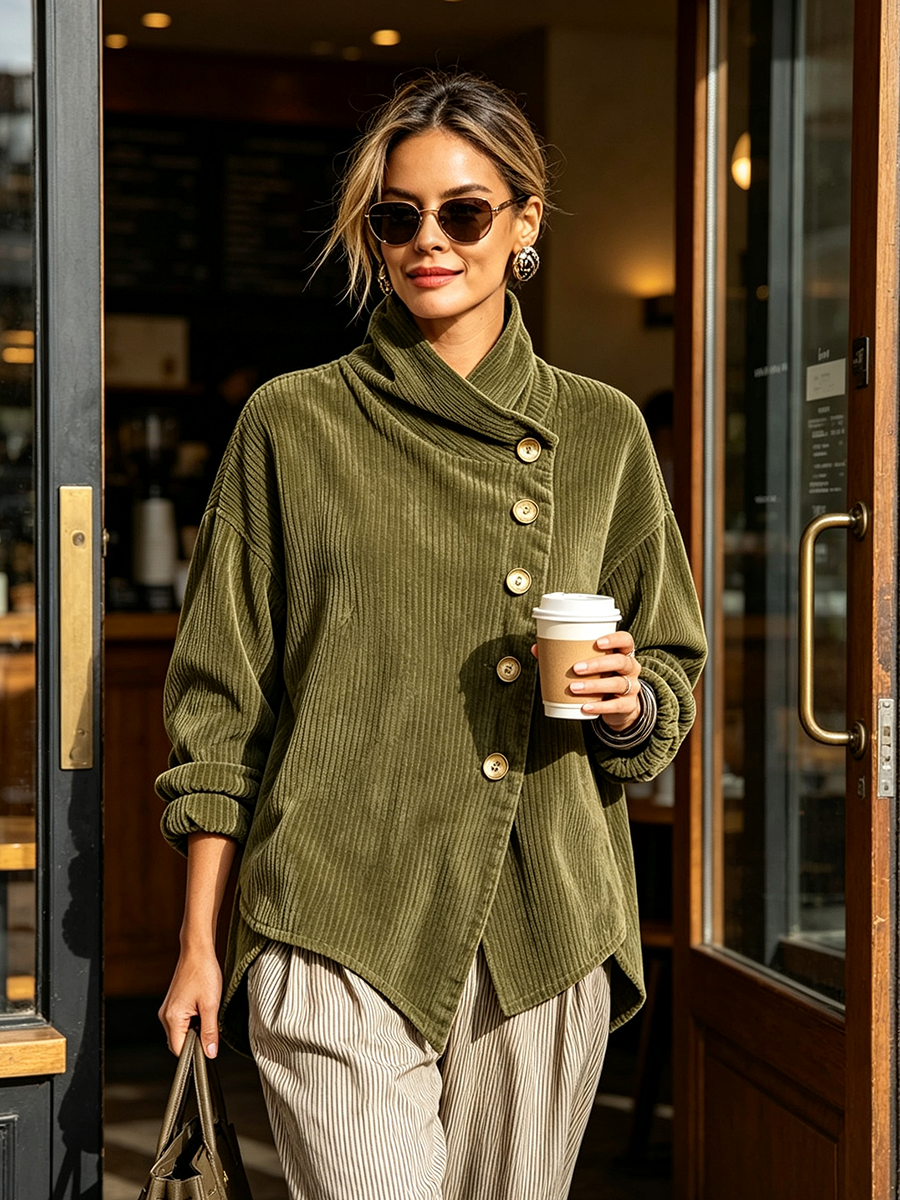Nita – Ribbed Button-Up Wrap Top