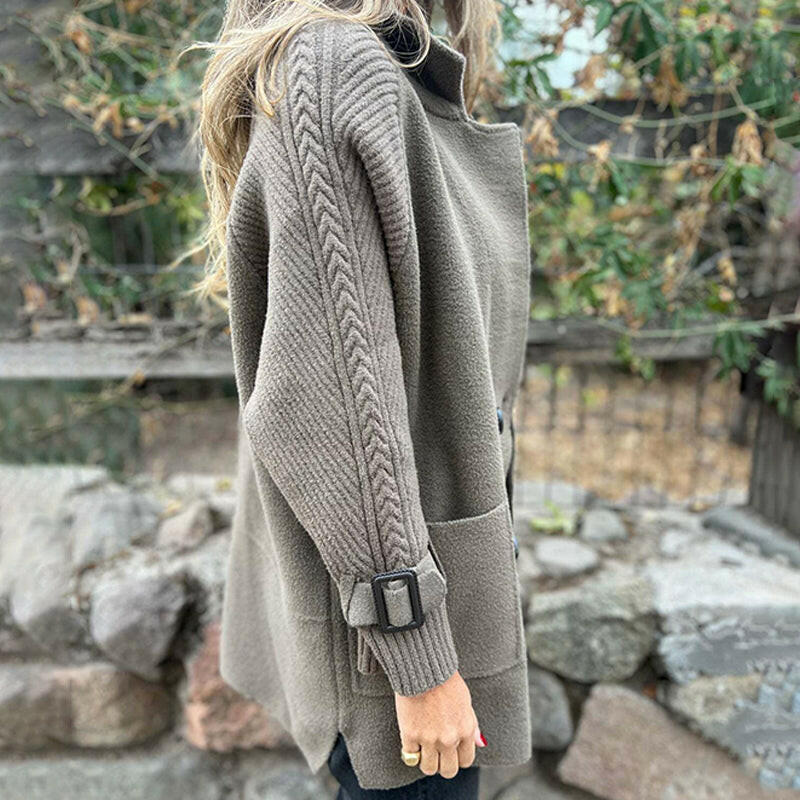 Maggie – Knit Sleeve Double-Breasted Coat