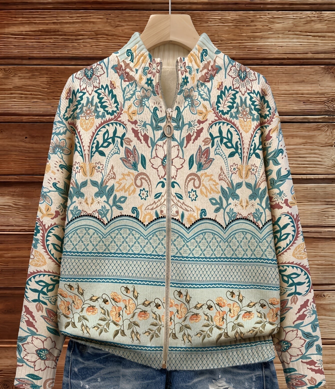 Sharon – Botanical Print Zip-Up Jacket