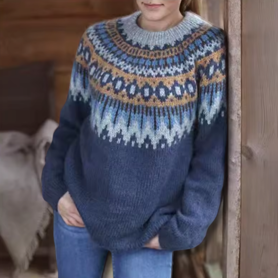 Desiree – Fair Isle Knit Sweater with Nordic Yoke