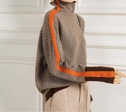 Marie – Herringbone Turtleneck Sweater