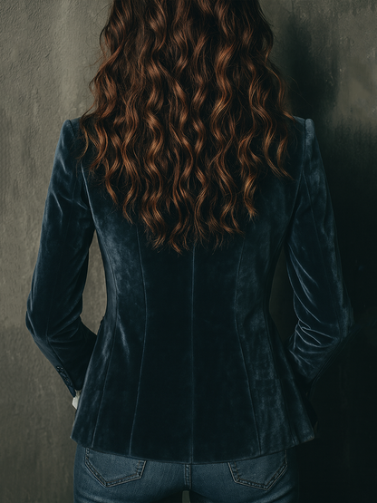 Cathleen – Embroidered Velvet Blazer with Ruffle Cuffs