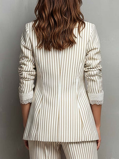 Evangeline – Striped Lace Trim Blazer Set