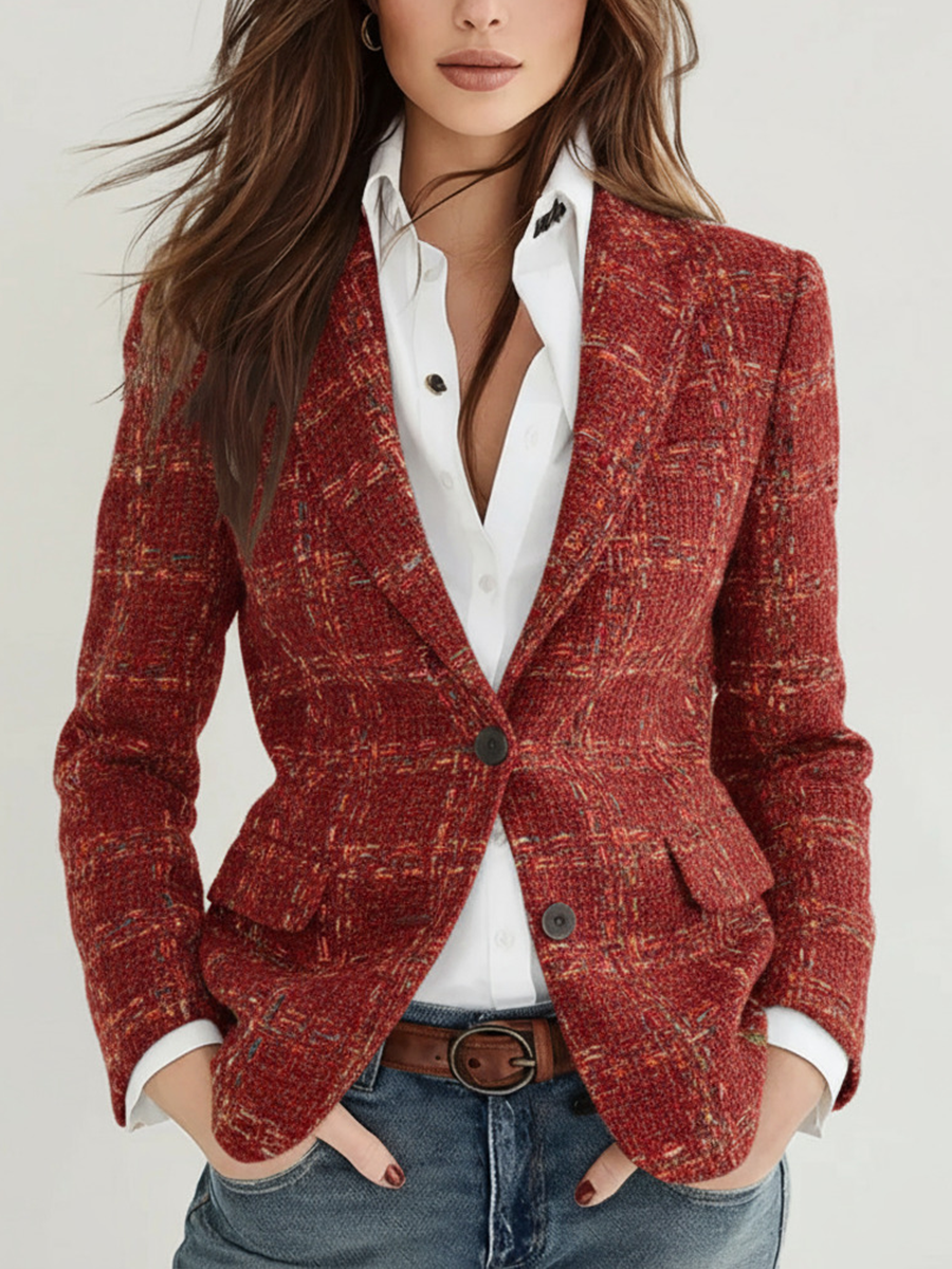 Jenna – Plaid Tweed Tailored Blazer