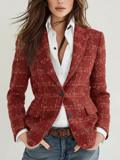 Jenna – Plaid Tweed Tailored Blazer