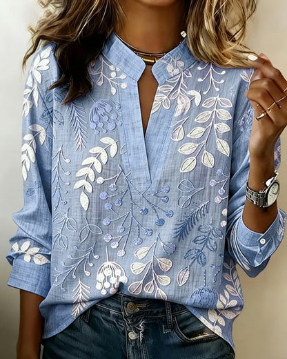 Janet – Botanical Print Long Sleeve Blouse