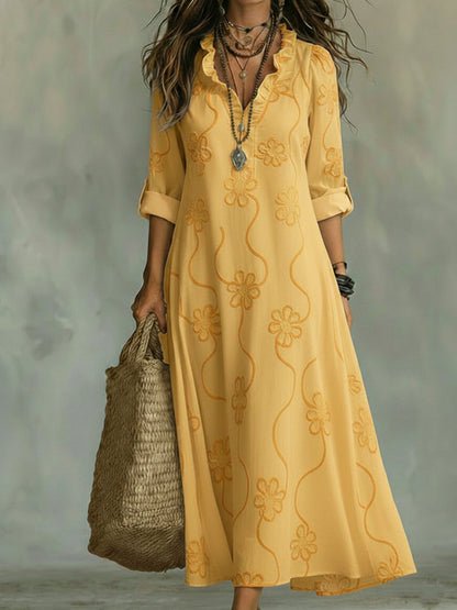 Rosemary – Embroidered Ruffle Neck Maxi Dress