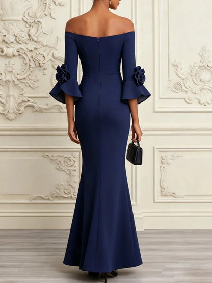 Lindsey – Off-Shoulder Mermaid Gown with Floral Sleeves