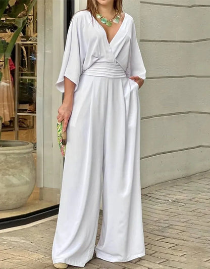 Cassandra – Wide Leg Pleated Waist Jumpsuit