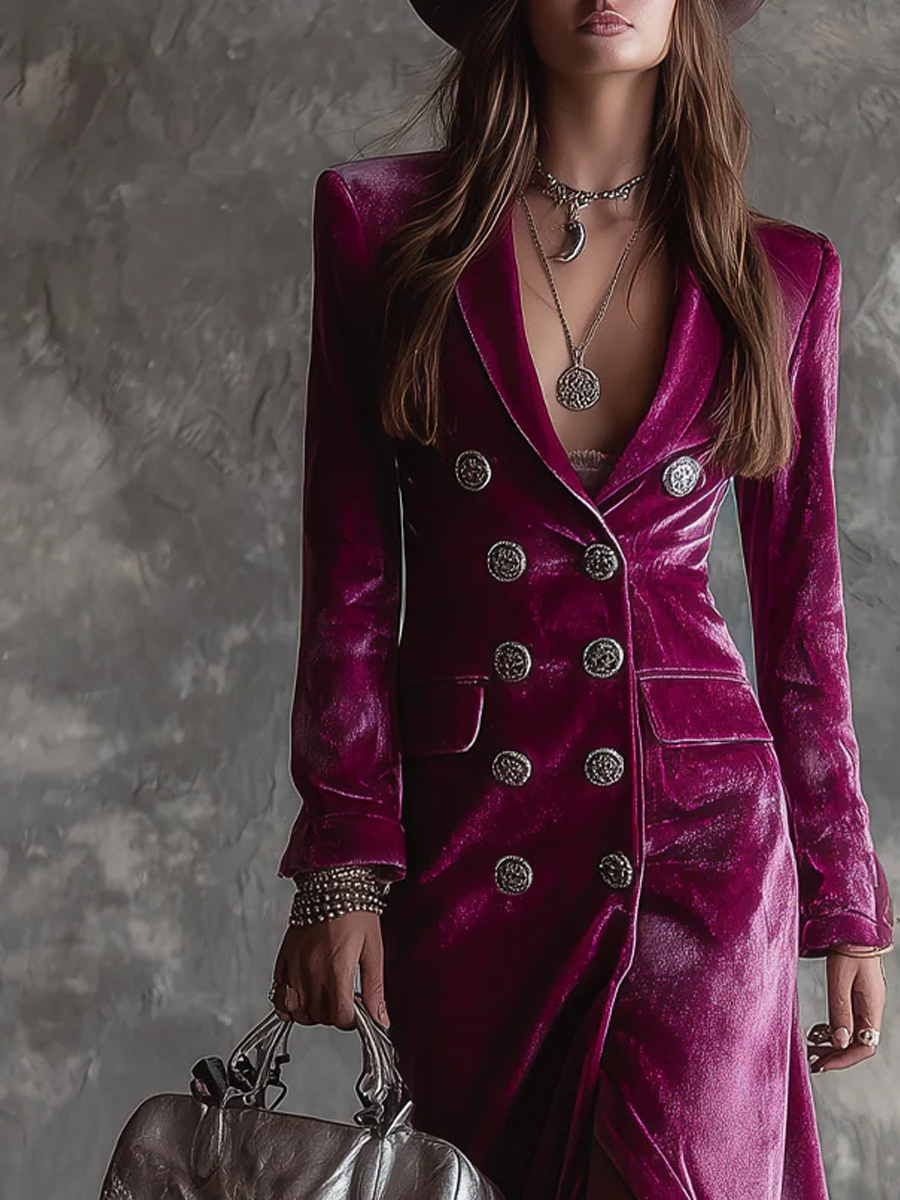 Holly – Velvet Double-Breasted Longline Blazer Dress
