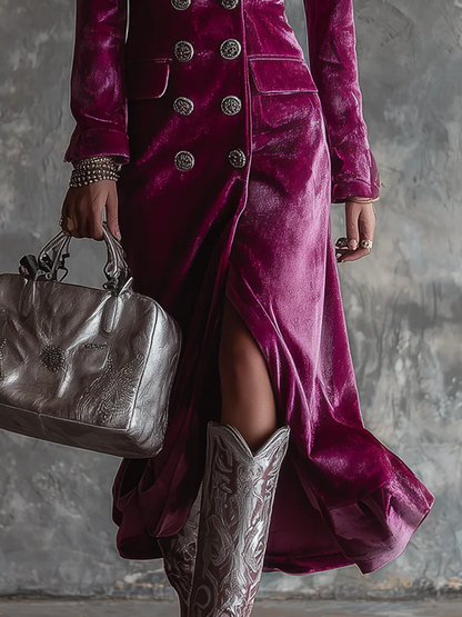 Holly – Velvet Double-Breasted Longline Blazer Dress