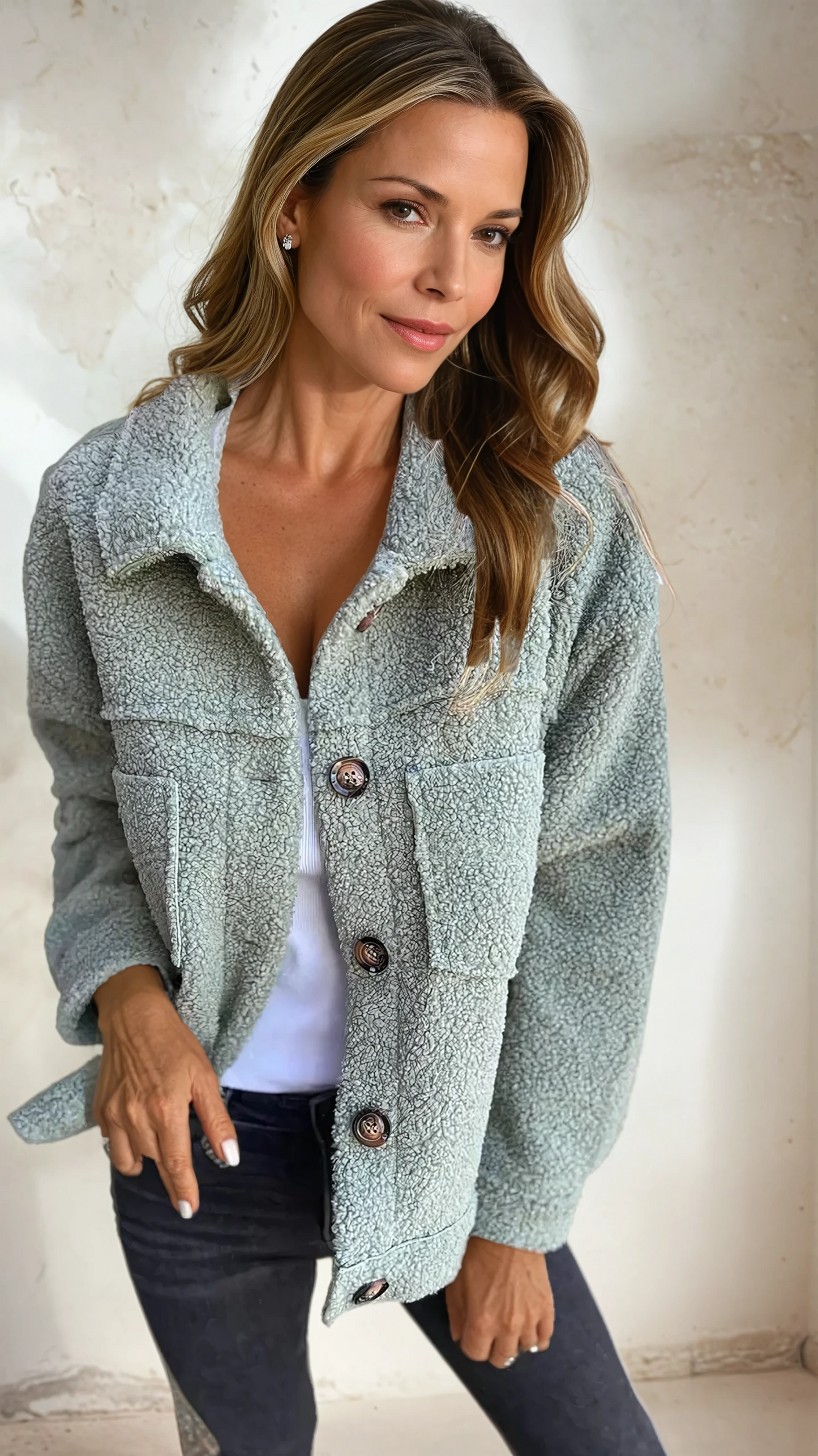 Delores – Teddy Sherpa Button-Up Jacket