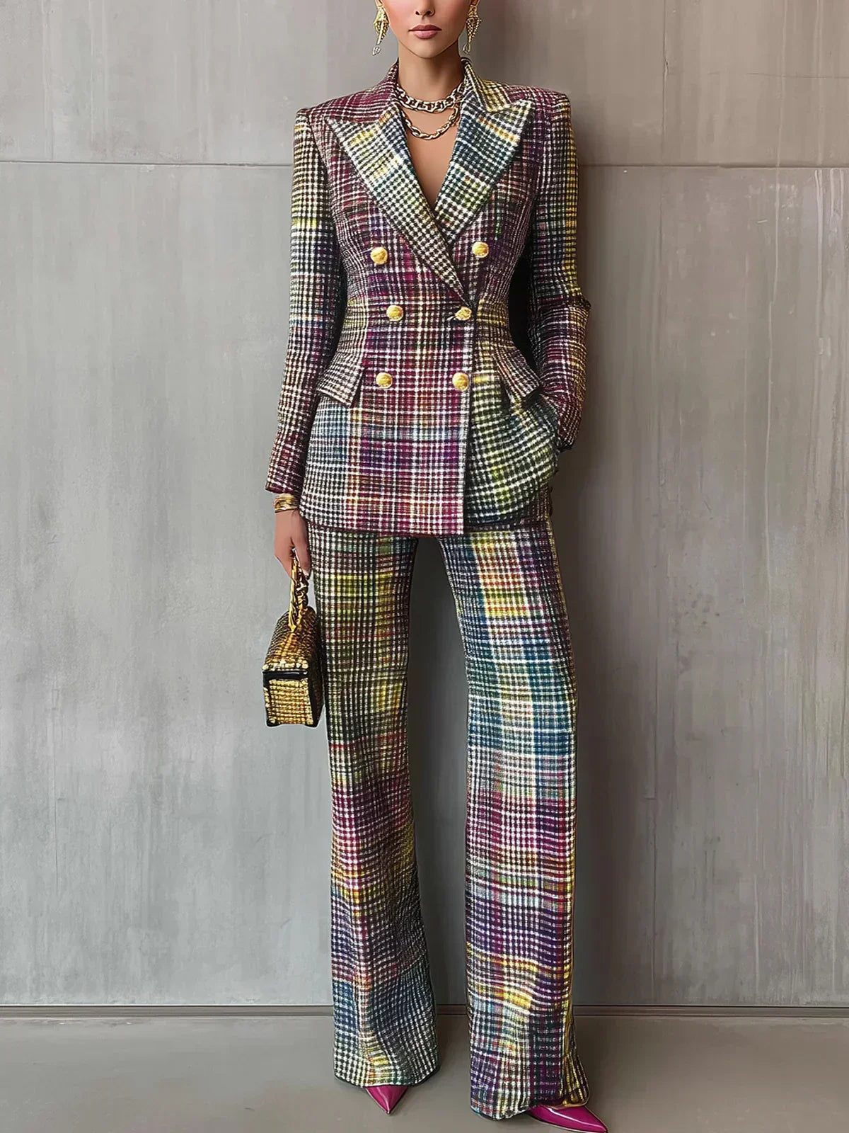 Sabrina – Plaid Double-Breasted Blazer and Pants Set