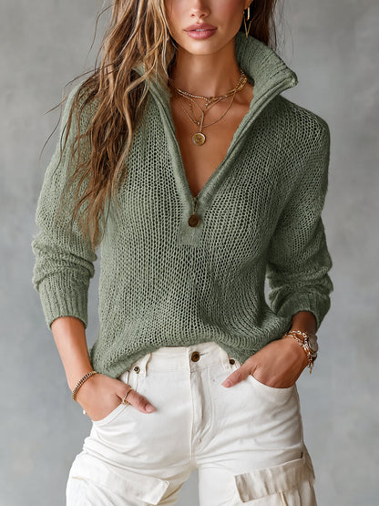 Leona – Open-Knit Half-Zip Sweater