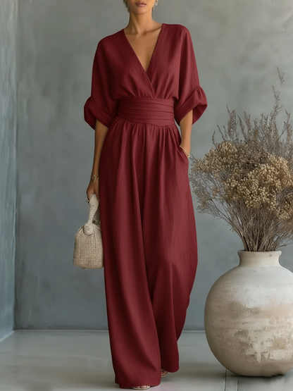 Sherry – Wide Leg V Neck Jumpsuit