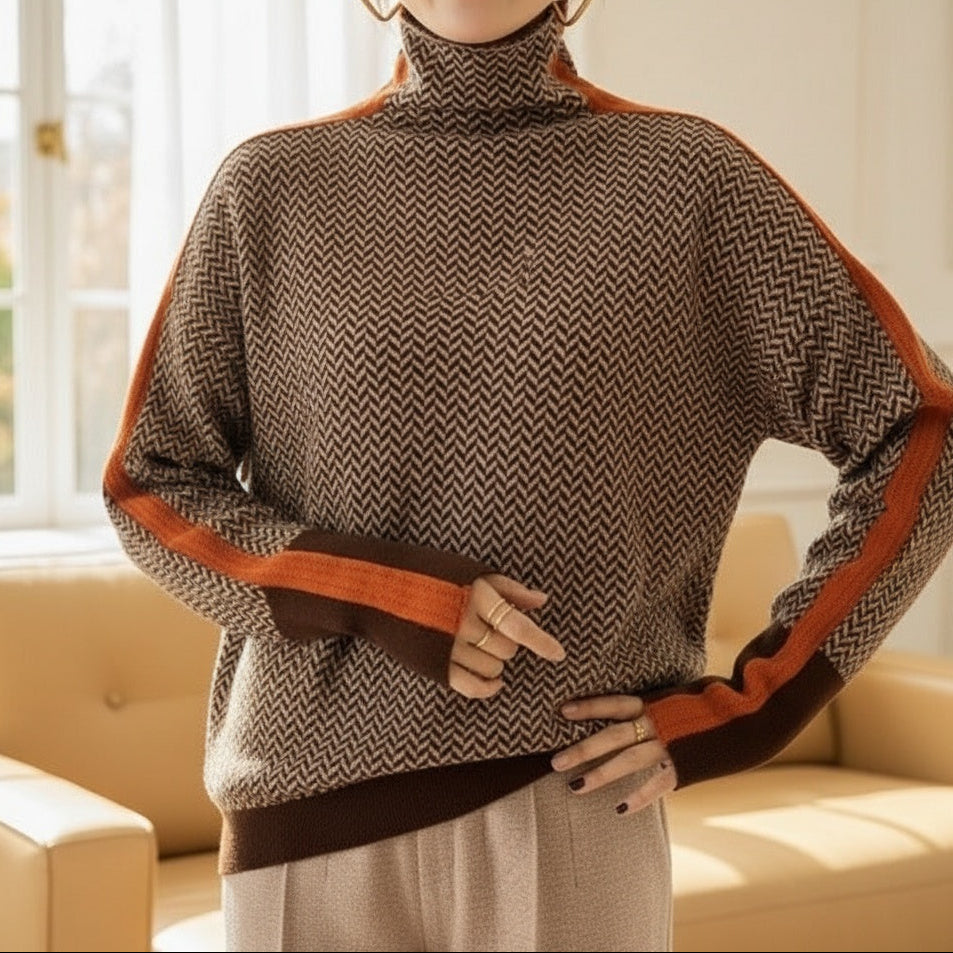 Marie – Herringbone Turtleneck Sweater