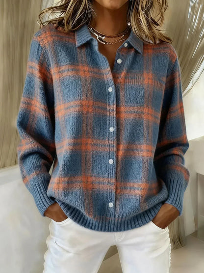 Julie – Plaid Knit Button-Down Cardigan
