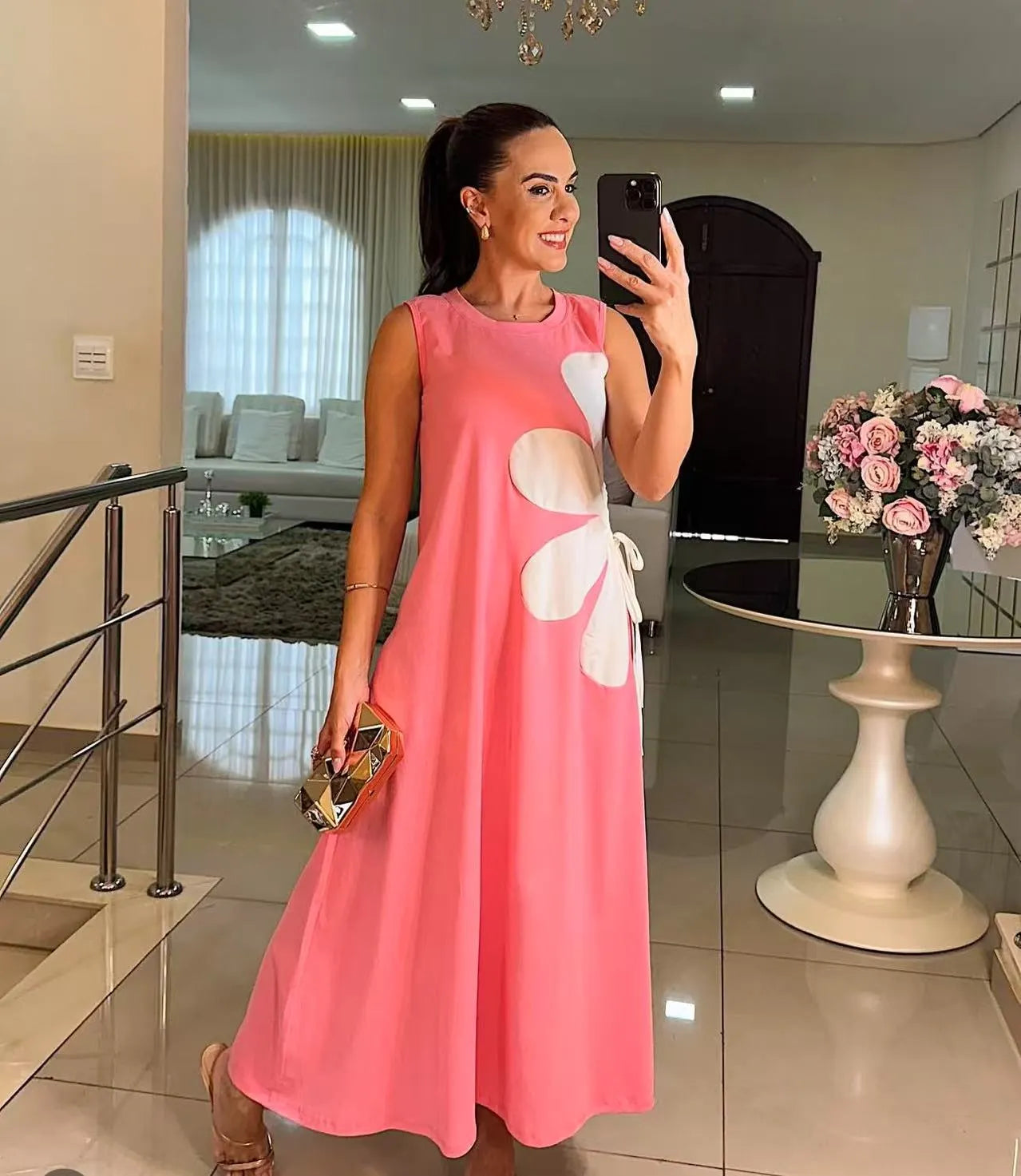 Vicki – Floral Appliqué Sleeveless Maxi Dress