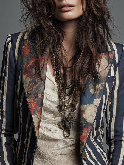 Jill – Striped Blazer with Floral Panel Detail