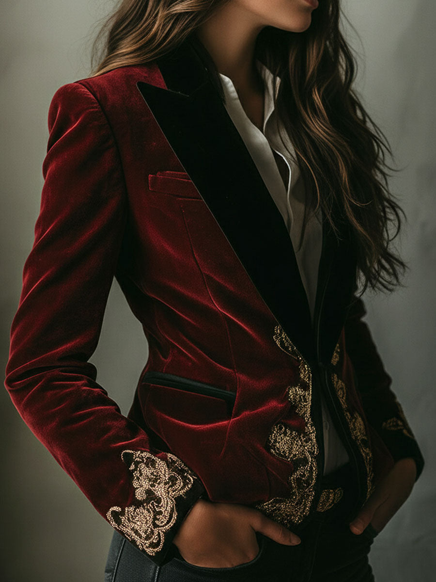 Nettie – Velvet Embroidered Statement Blazer
