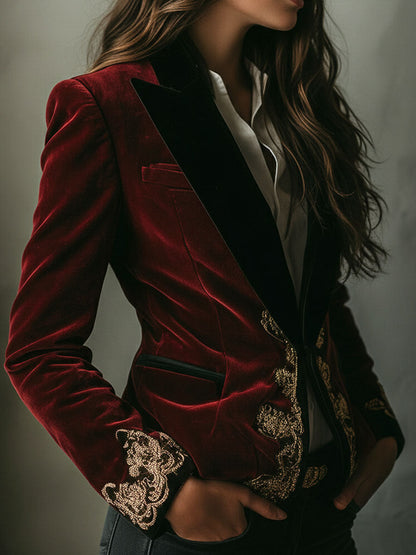 Nettie – Velvet Embroidered Statement Blazer
