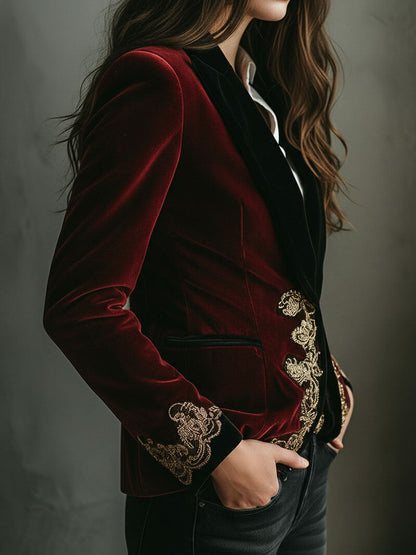 Nettie – Velvet Embroidered Statement Blazer