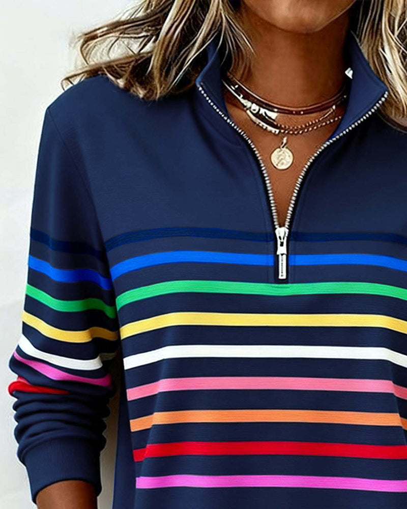 Tina – Striped Quarter-Zip Casual Sweatshirt