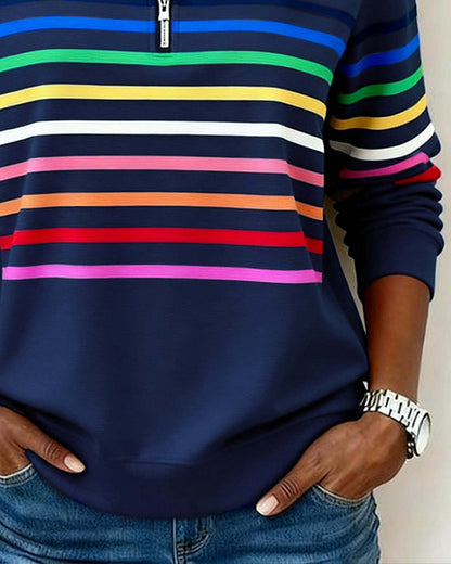 Tina – Striped Quarter-Zip Casual Sweatshirt