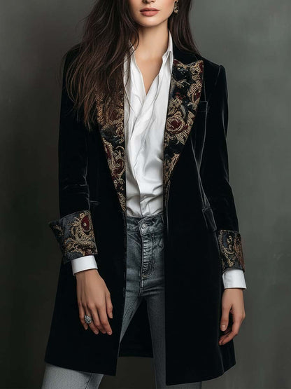 Roberta – Velvet Longline Blazer with Baroque Lapels