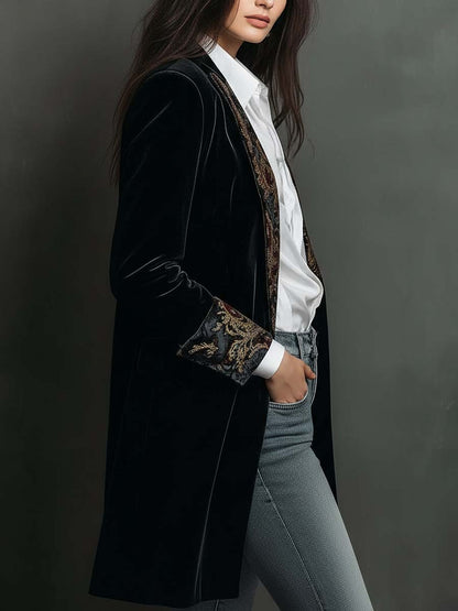 Roberta – Velvet Longline Blazer with Baroque Lapels