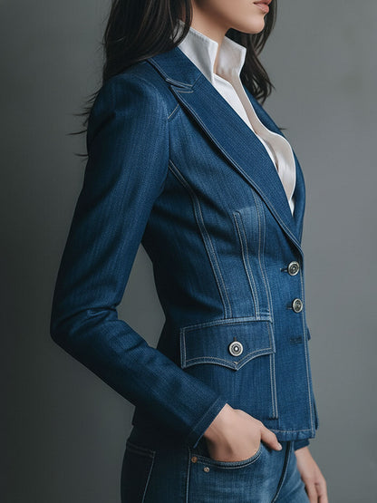 Bernice – Fitted Denim-Look Blazer with Pockets