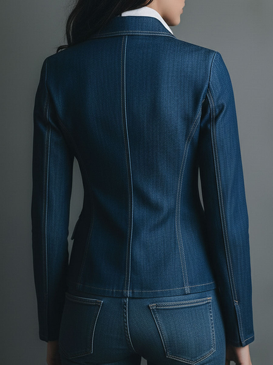 Bernice – Fitted Denim-Look Blazer with Pockets