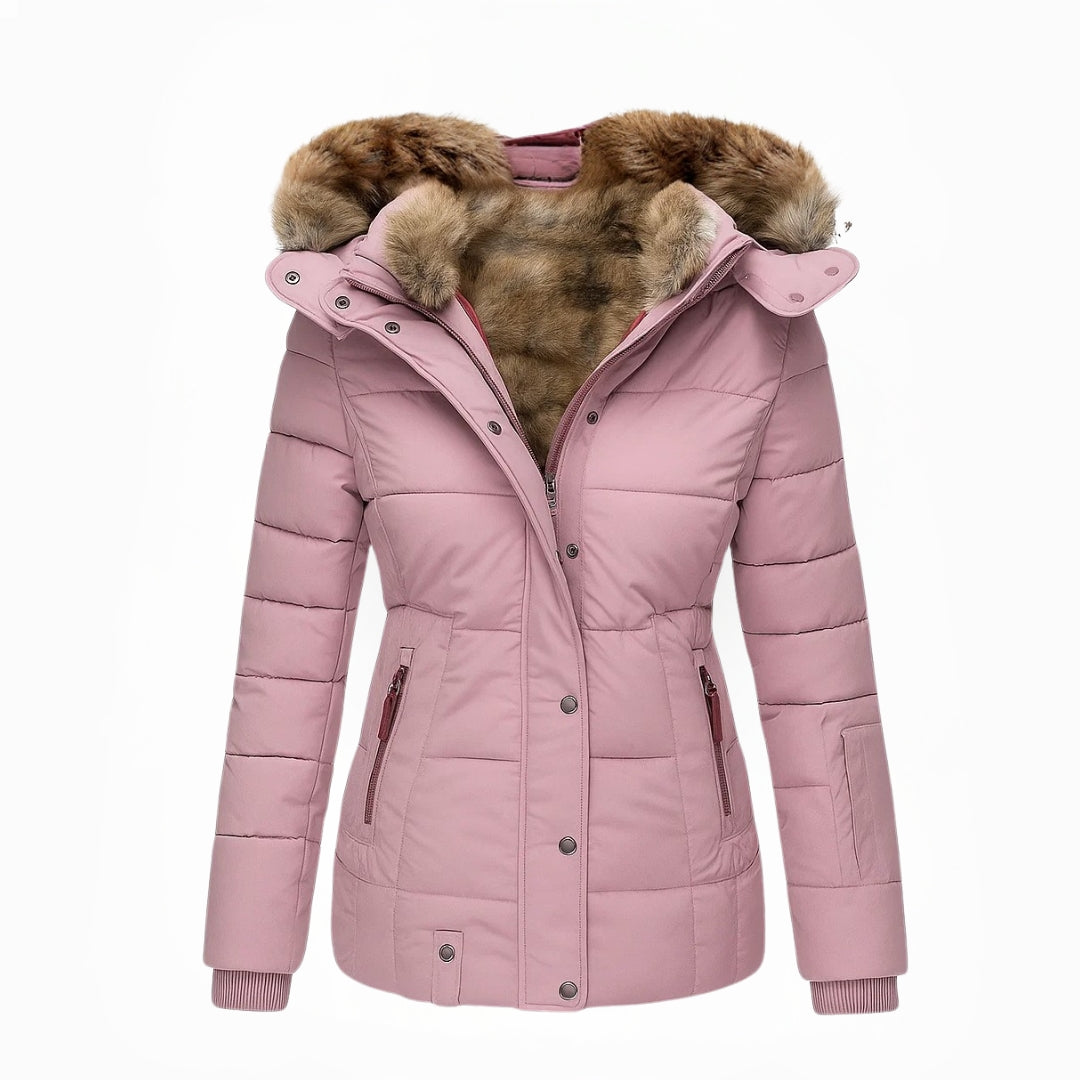 Alvina – Quilted Winter Coat with Faux Fur Hood