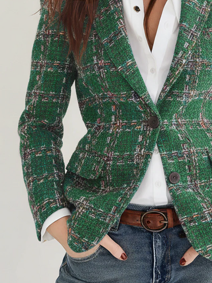 Jenna – Plaid Tweed Tailored Blazer