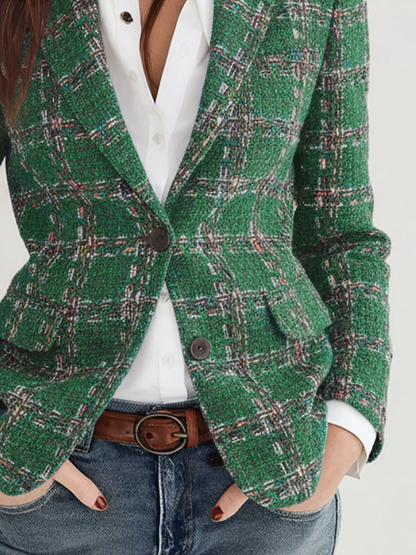 Jenna – Plaid Tweed Tailored Blazer
