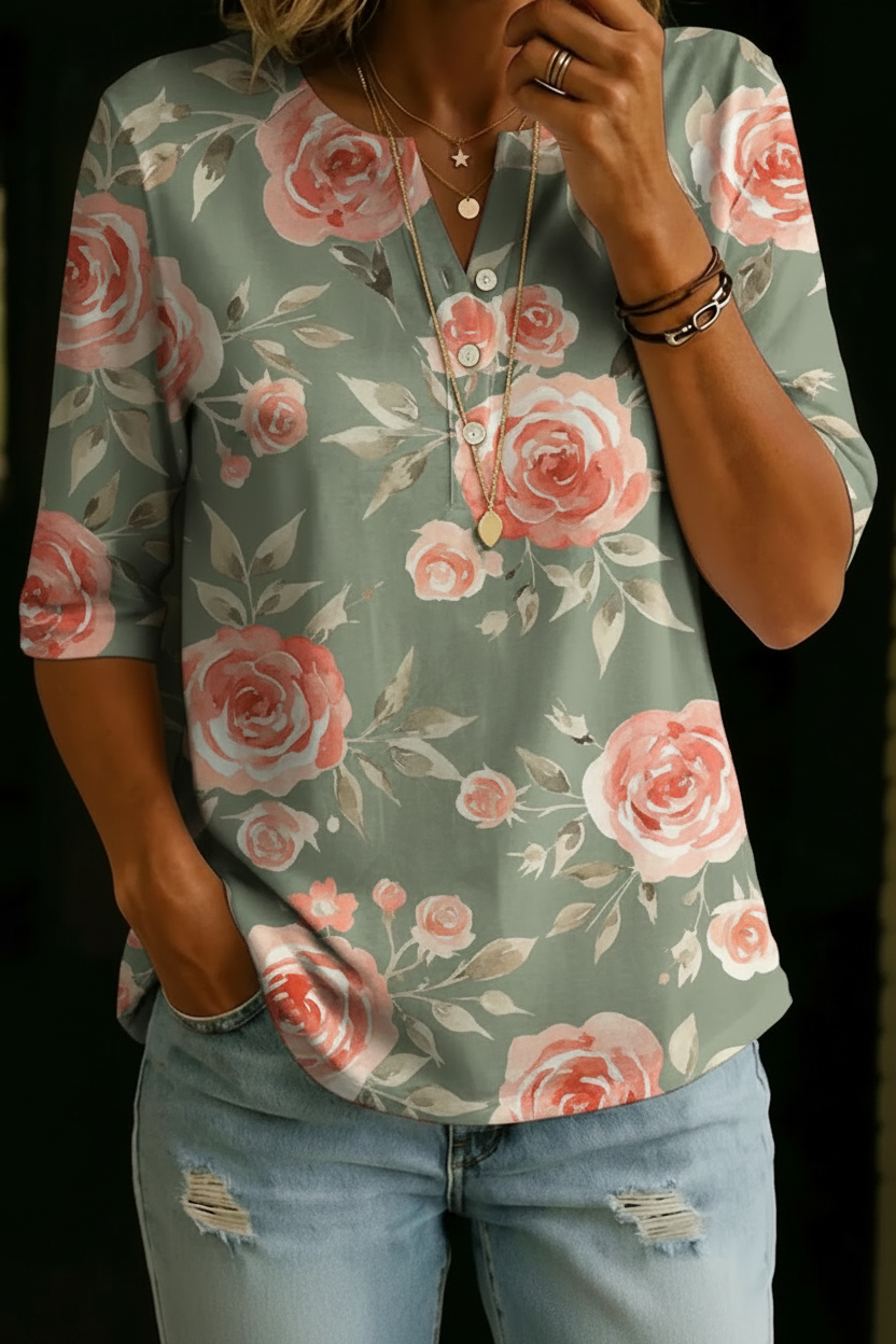 Audrey | Heritage Floral Henley Top