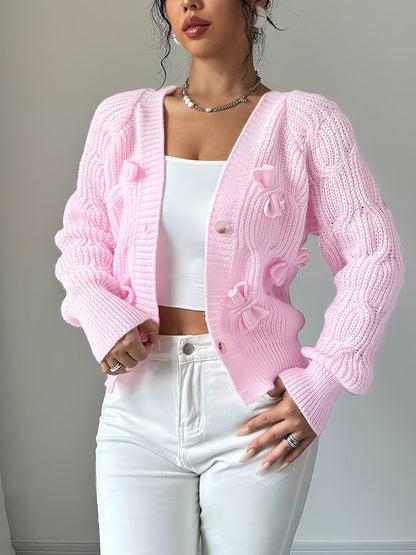 Elaine – Bow-Detail Cable-Knit Cardigan