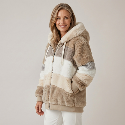 Nicole – Striped Faux Shearling Hooded Jacket