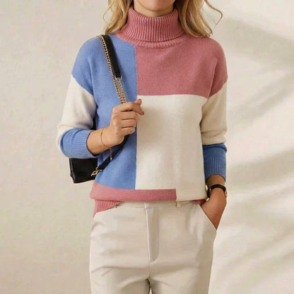 Donna – Color-Block Turtleneck Knit Sweater