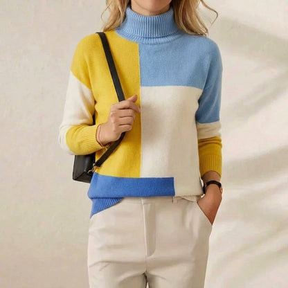 Donna – Color-Block Turtleneck Knit Sweater