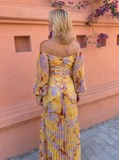 Mamie – Off-Shoulder Pleated Gown with Jewel Detail