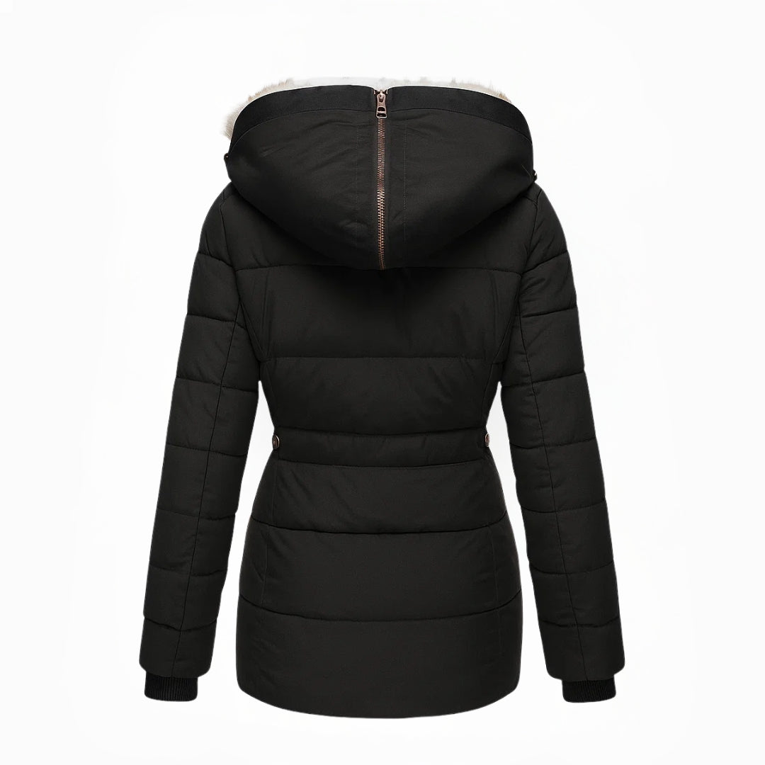 Alvina – Quilted Winter Coat with Faux Fur Hood
