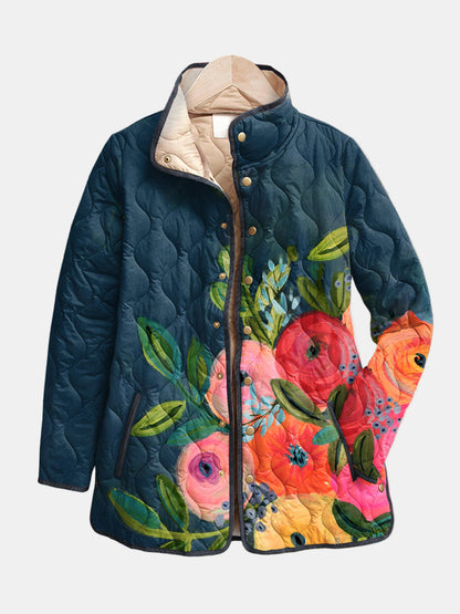Jeanne – Vintage Floral Print Quilted Jacket