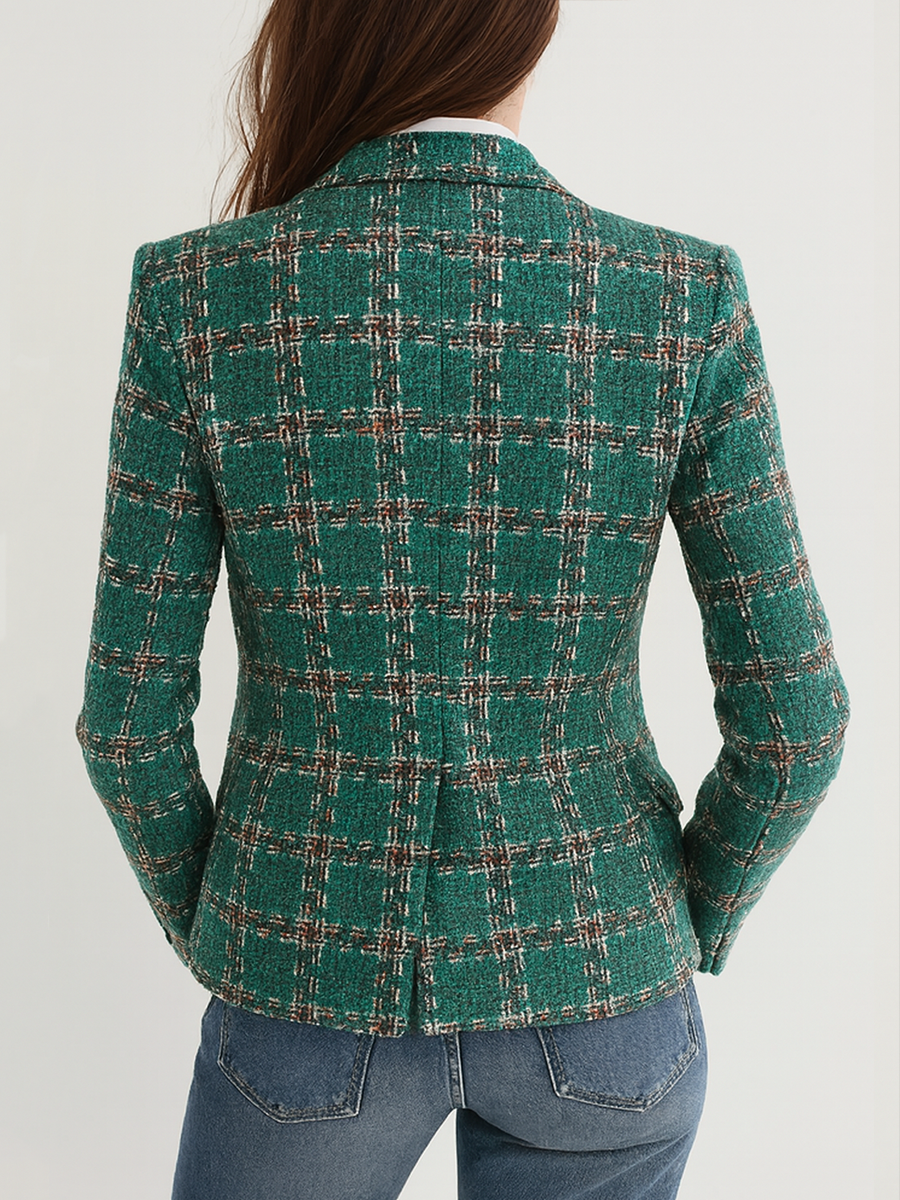Jenna – Plaid Tweed Tailored Blazer