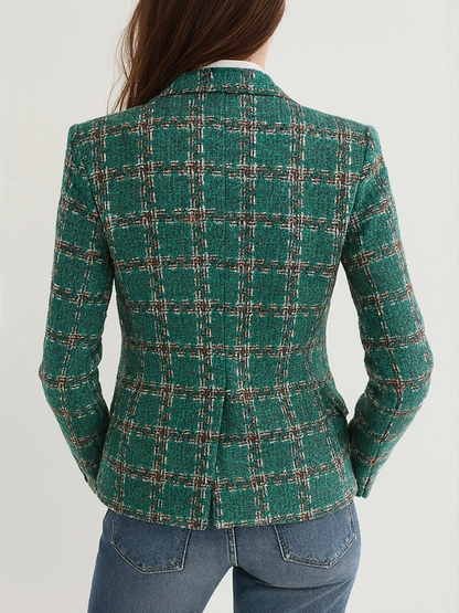 Jenna – Plaid Tweed Tailored Blazer