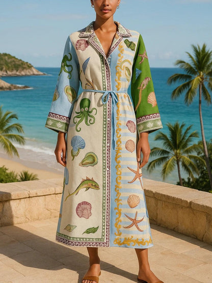Emilia | Belted Printed Twill Midi Shirt Dress