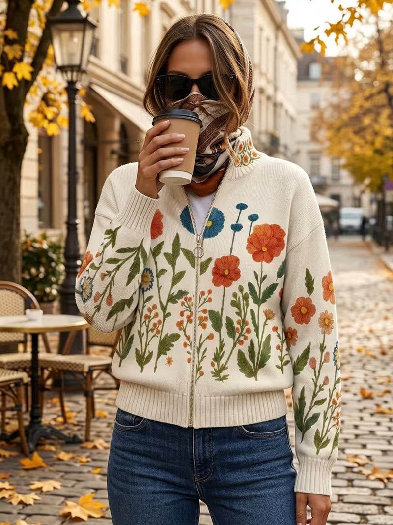 Estella – Wildflower Zip-Up Cardigan