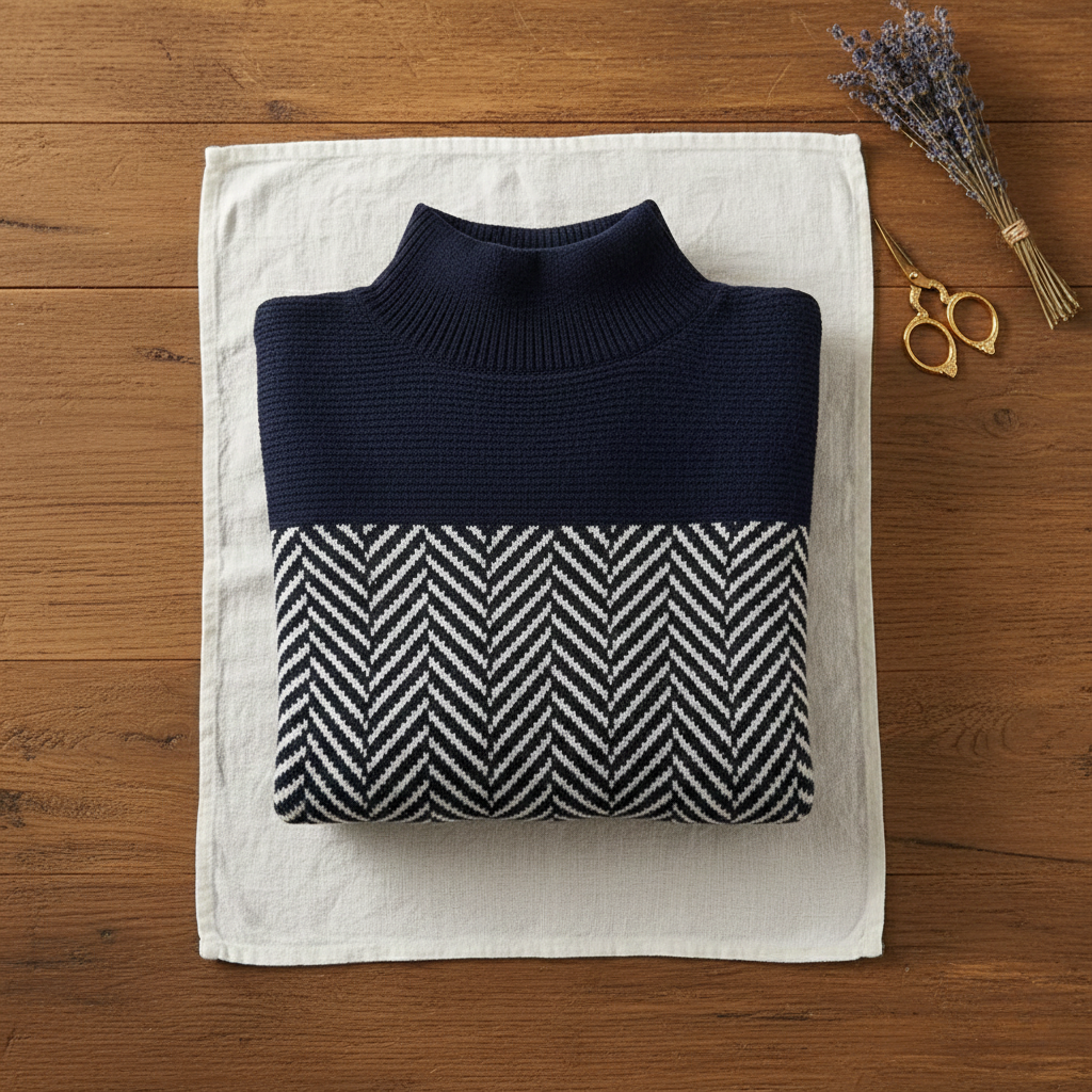 Jeanne – Herringbone Turtleneck Knit Sweater